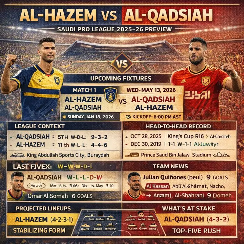 Al-Hazem vs Al-Qadsiah: Tickets, Kickoff, Venue, Tactical View 2 Al-Hazem vs Al-Qadsiah infographics