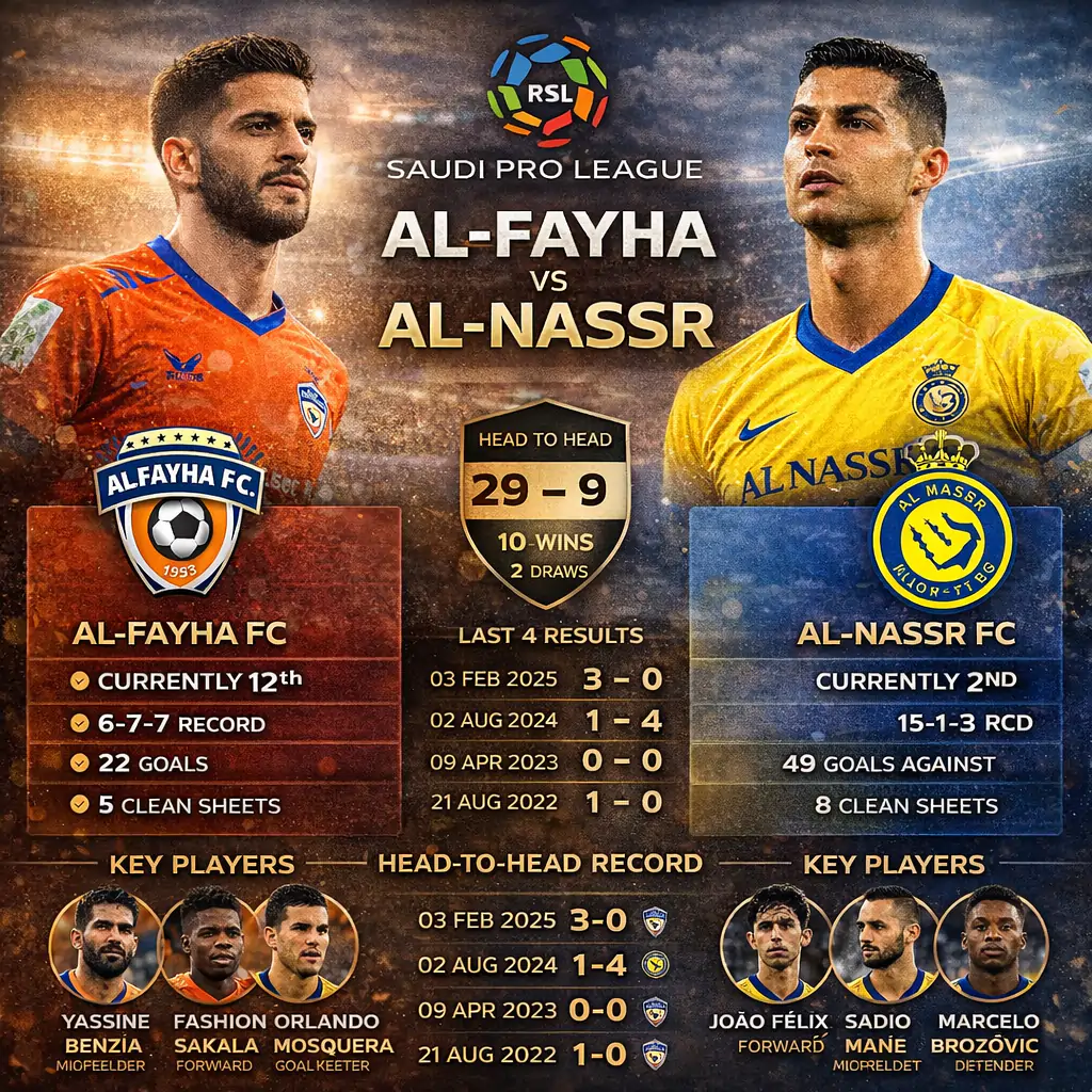 Al-Fayha vs Al-Nassr live score, H2H and lineups 2 Al Nassr vs Al Fayha infographics