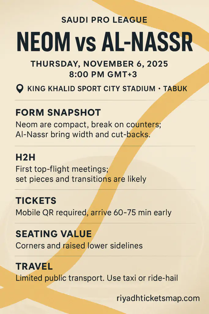 Neom vs Al-Nassr Tickets, Lineups, Venue And How to Watch 3 Neom vs Al Nassr Infographic