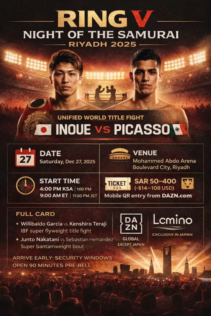 Ring V Tickets Riyadh Night of the Samurai infographics